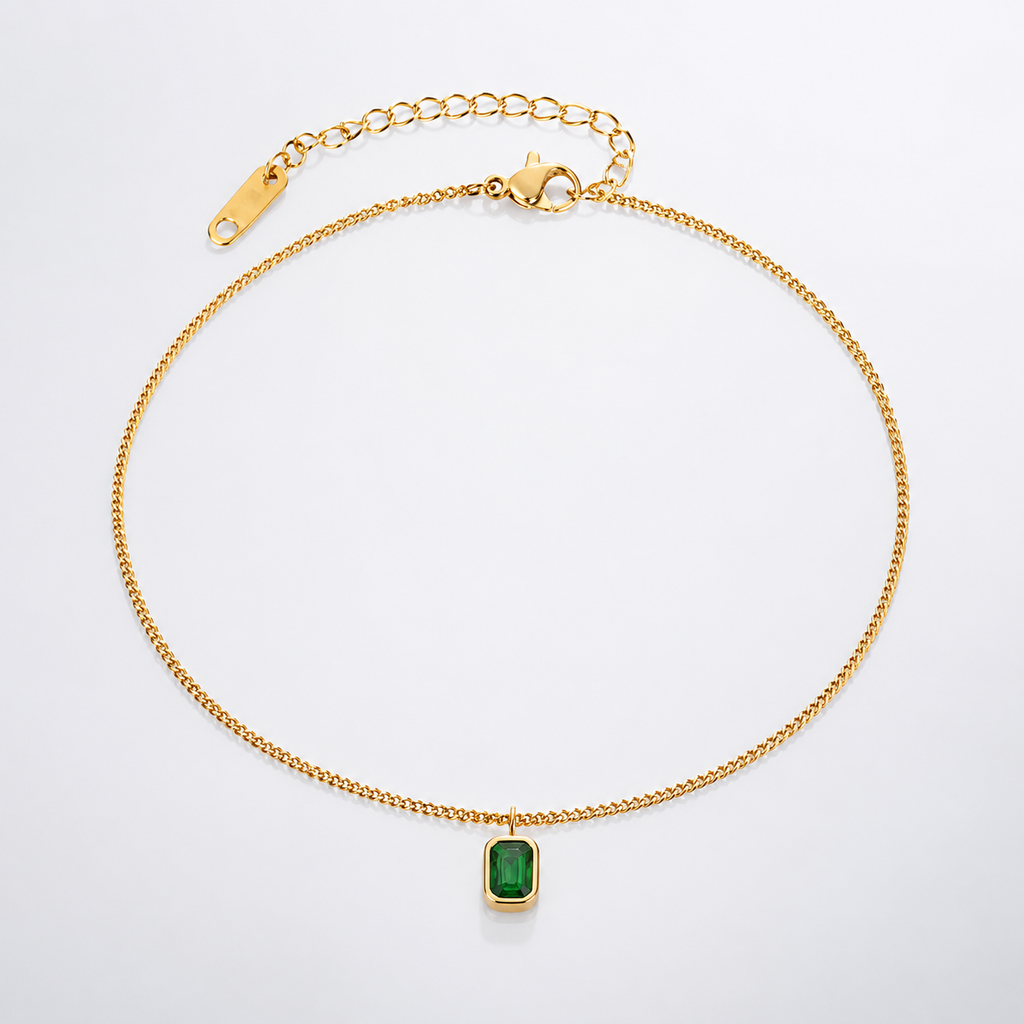 Titanium Green CZ Anklet Chain Bracelet