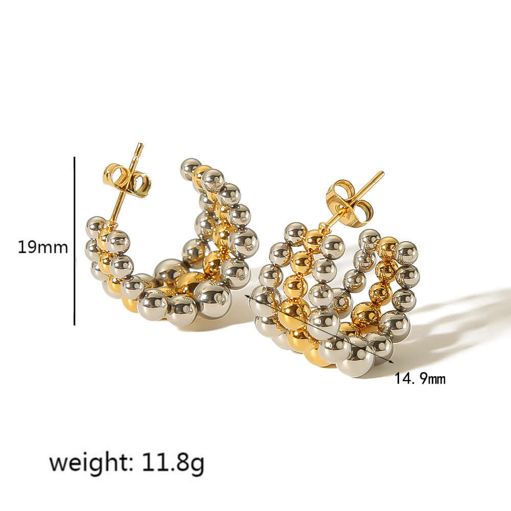 Chunky Beaded Fat Hoop Earrings Two Tone