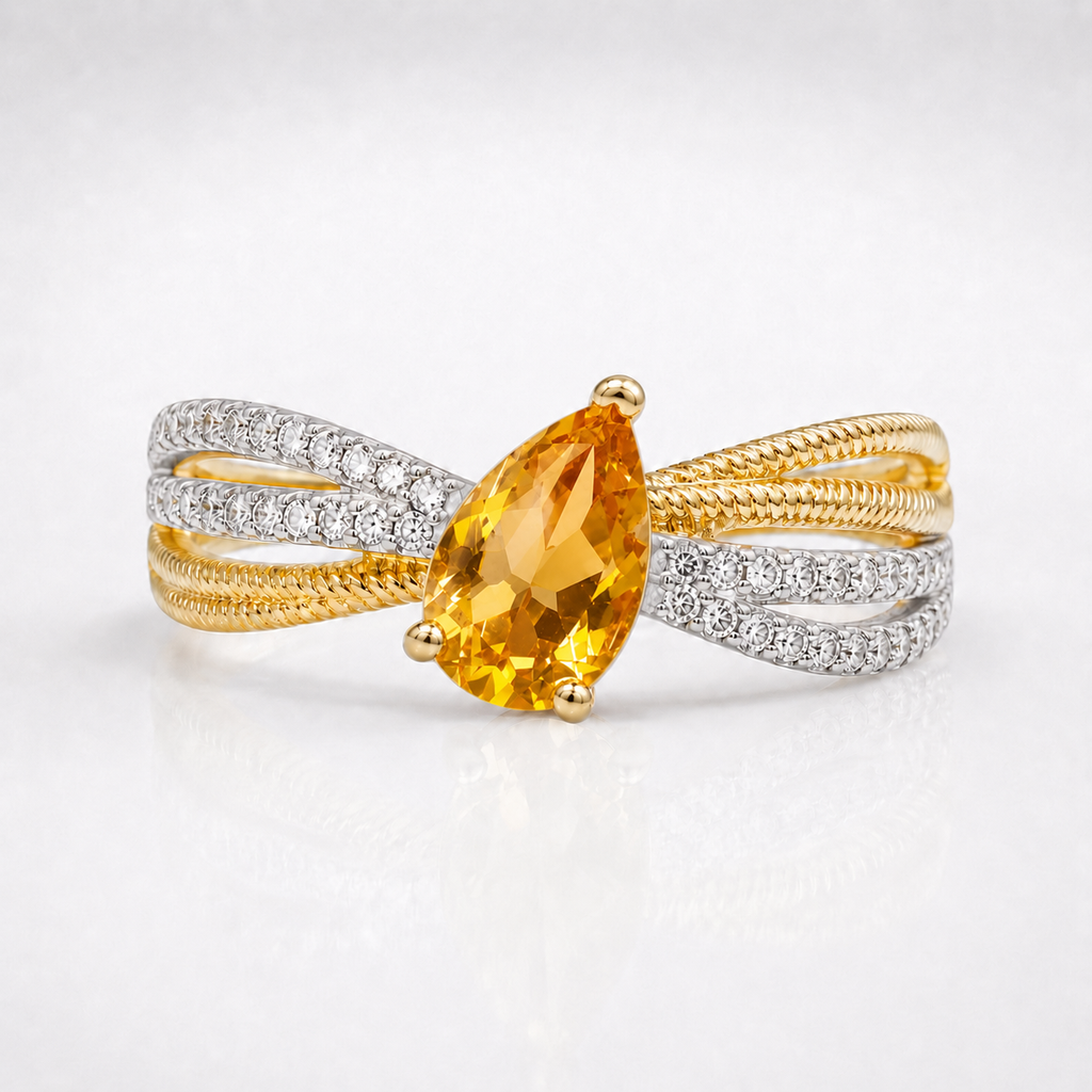 Two Tone Citrine Braided Ring