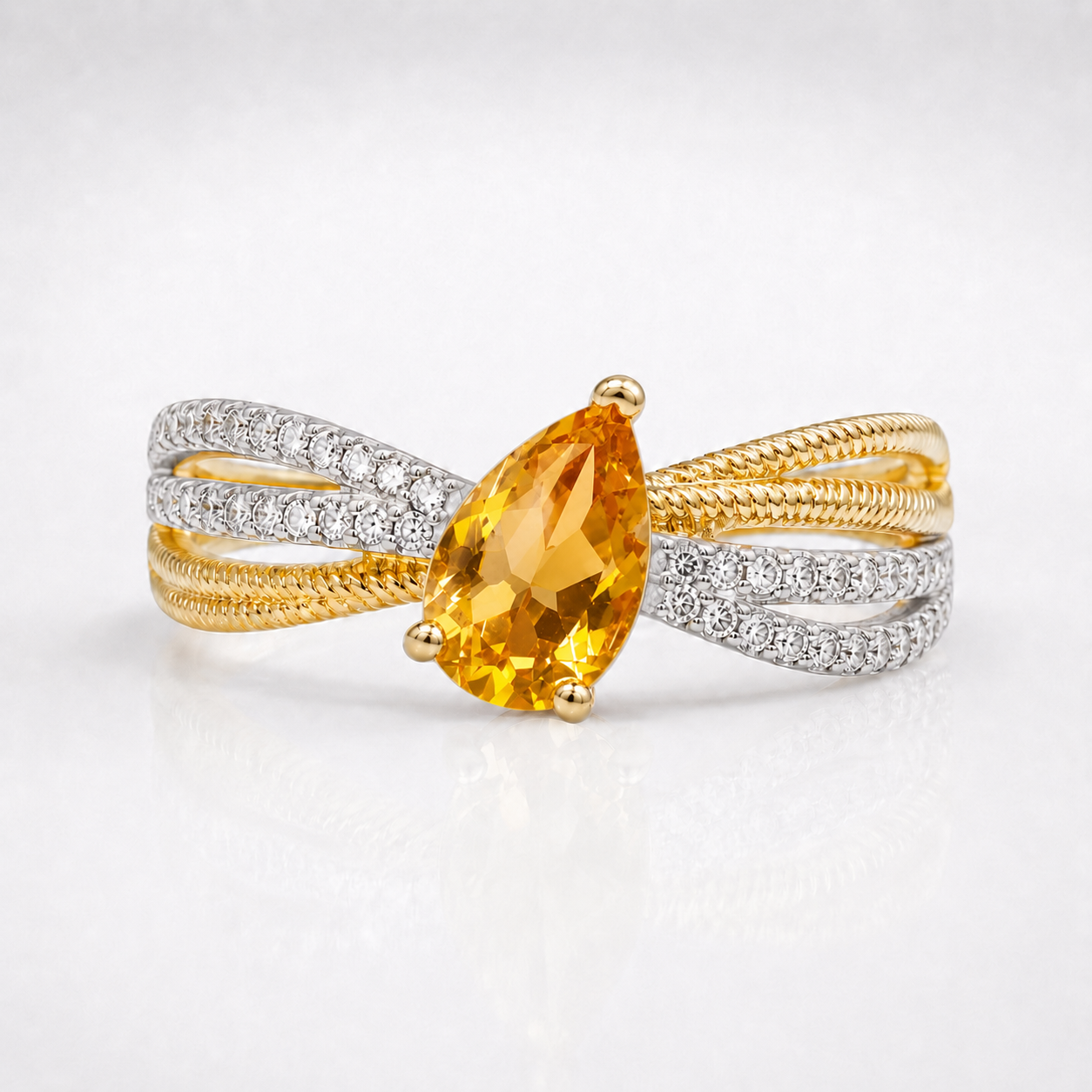 Two Tone Citrine Braided Ring