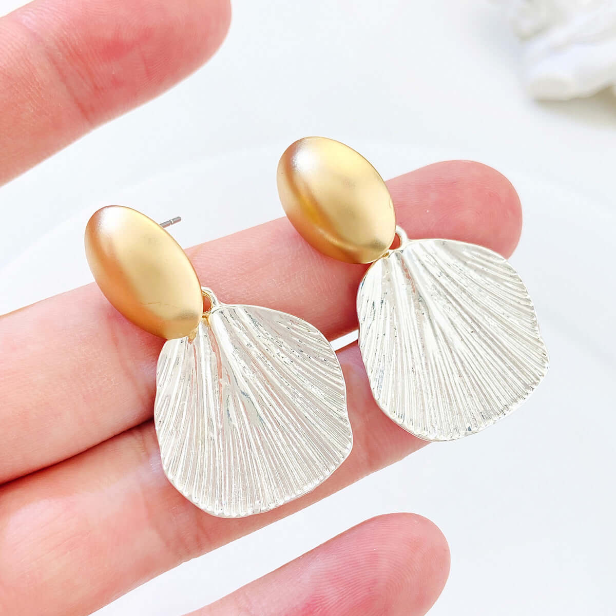 Two Tone Gold Shell Earrings 