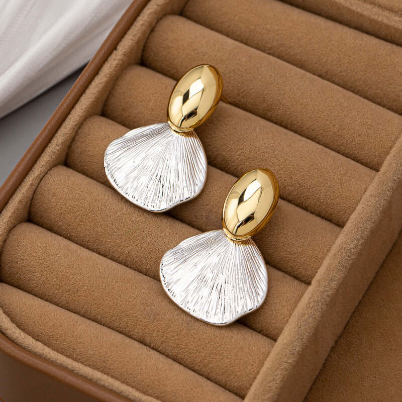 Two Tone Gold Silver Shell Earrings 