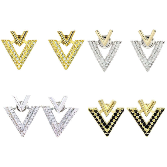 Two Ways Essential V Shaped Chevron Front Back Ear Jacket Earrings