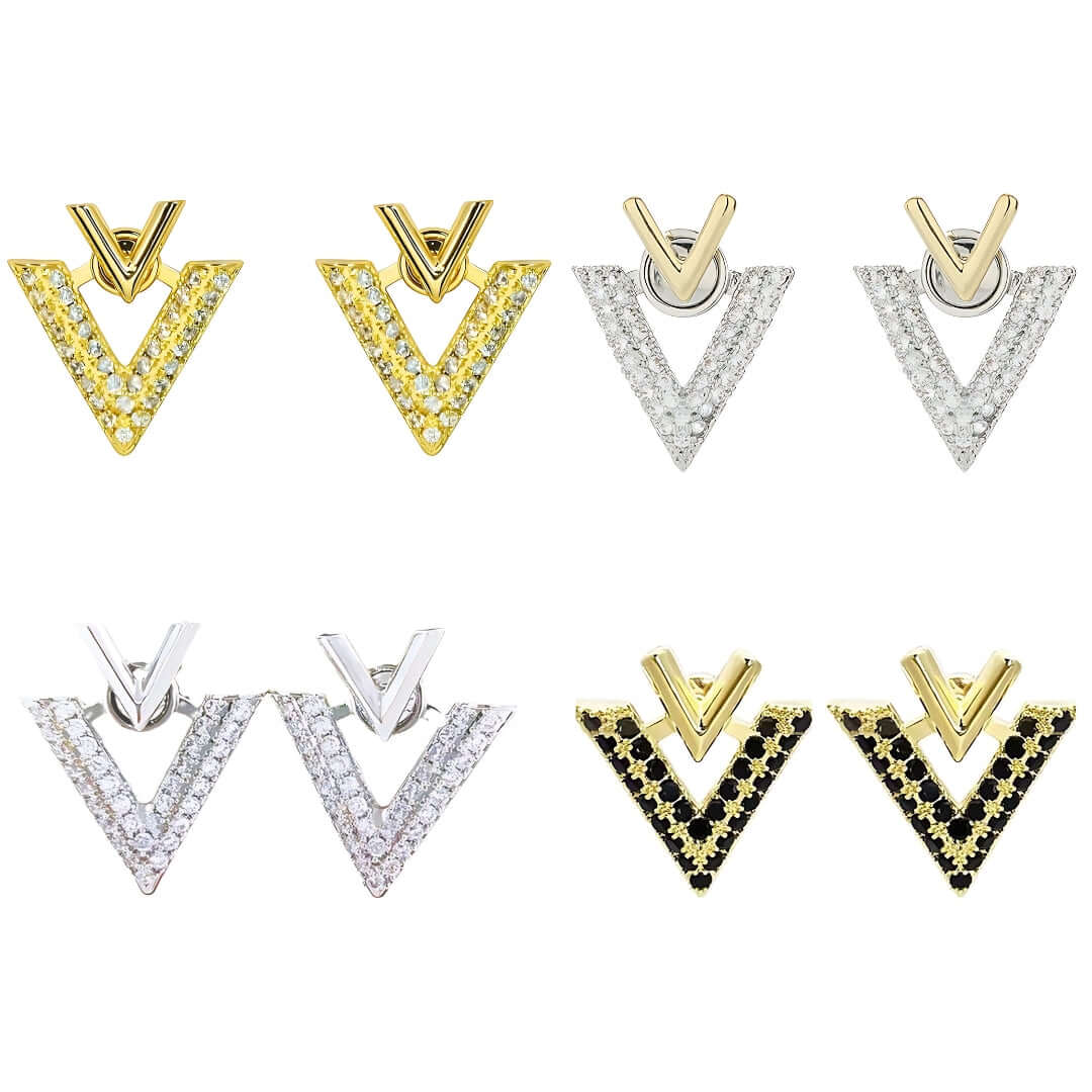 Two Ways Essential V Shaped Chevron Front Back Ear Jacket Earrings