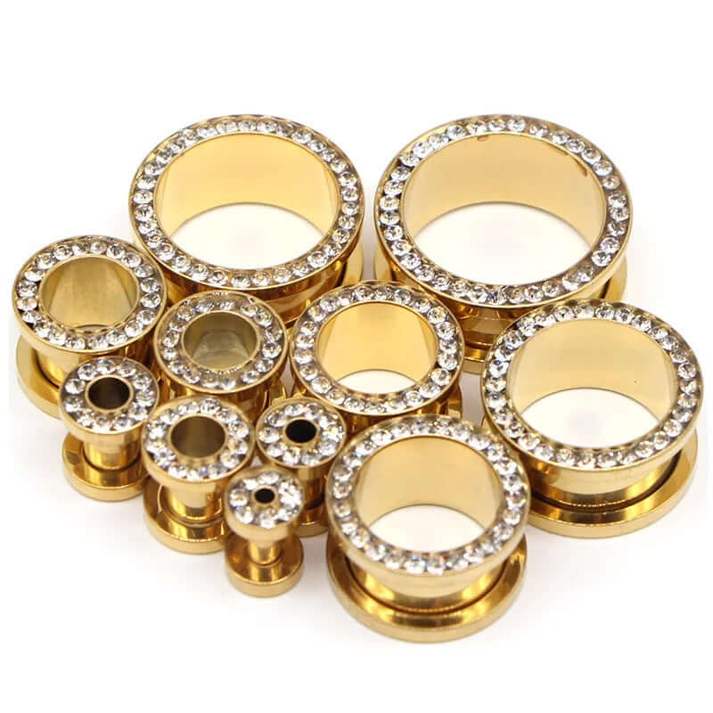 Black CZ Hollow Screw Fit Tunnel Plug Set | UZ299