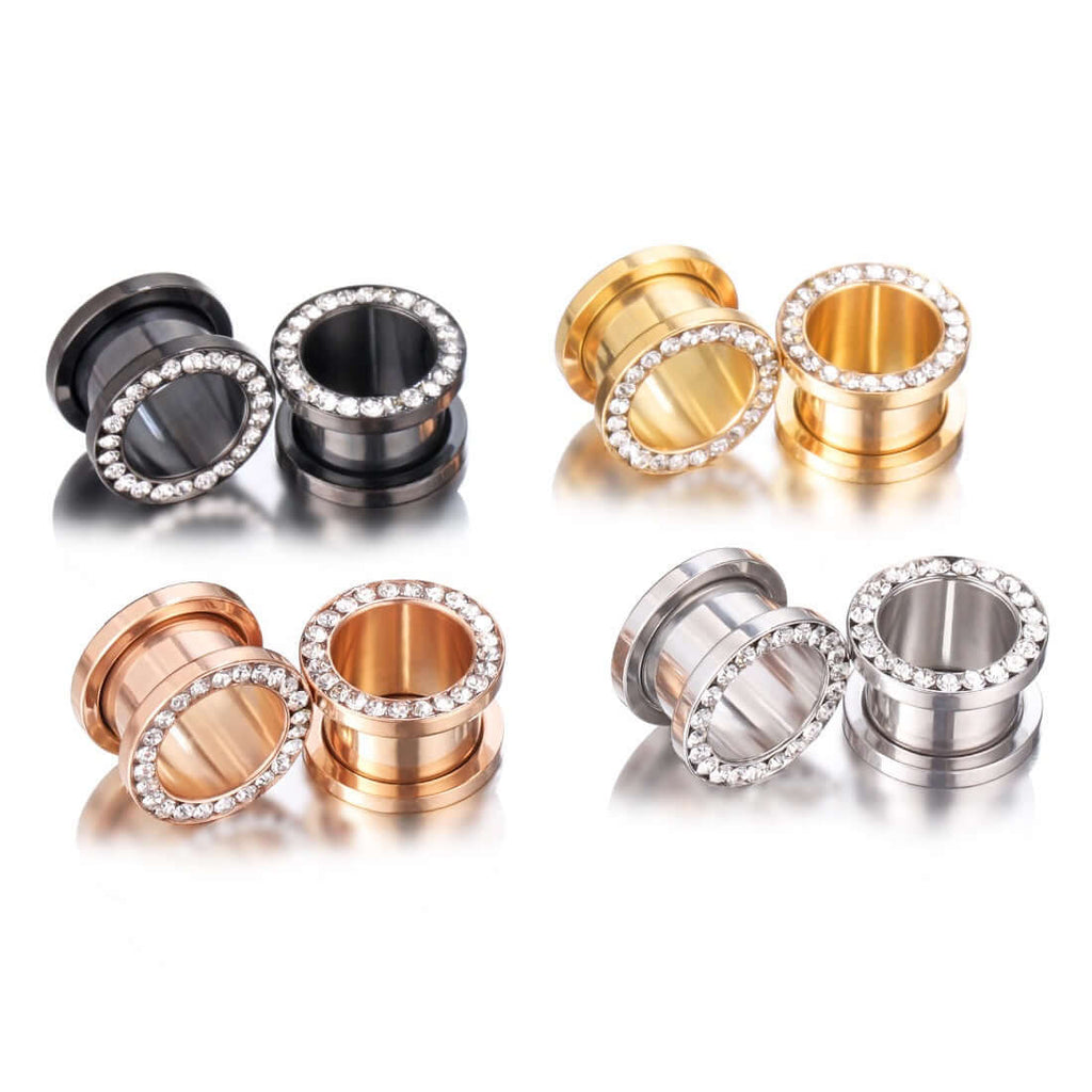Black CZ Hollow Screw Fit Tunnel Plug Set | UZ299