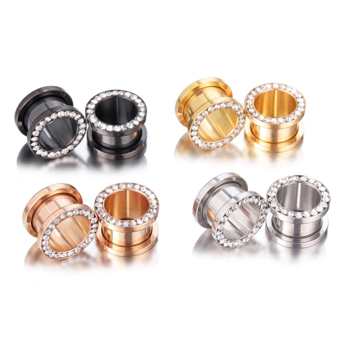 Black CZ Hollow Screw Fit Tunnel Plug Set | UZ299