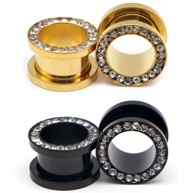 Black CZ Hollow Screw Fit Tunnel Plug Set | UZ299