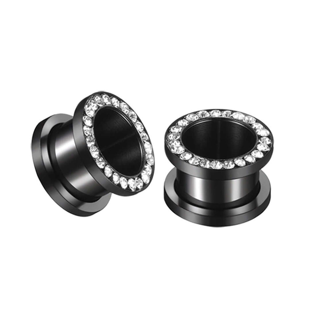Black CZ Hollow Screw Fit Tunnel Plug Set | UZ299