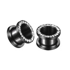 Black CZ Hollow Screw Fit Tunnel Plug Set | UZ299