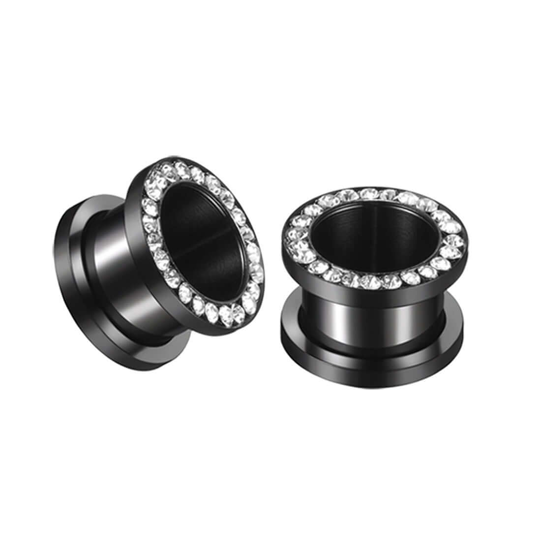 Black CZ Hollow Screw Fit Tunnel Plug Set | UZ299