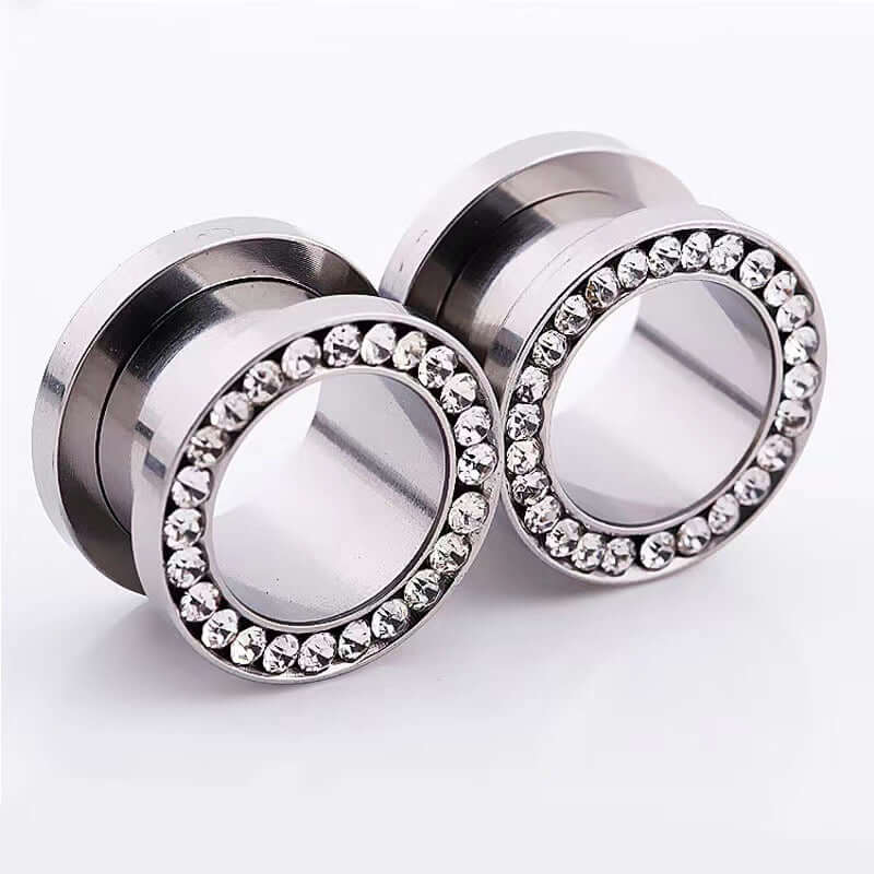 Black CZ Hollow Screw Fit Tunnel Plug Set | UZ299