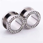 Black CZ Hollow Screw Fit Tunnel Plug Set | UZ299