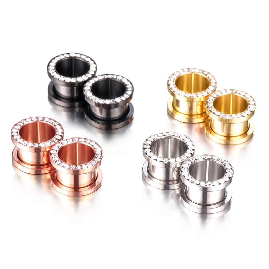 Black CZ Hollow Screw Fit Tunnel Plug Set | UZ299