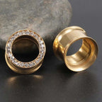 Black CZ Hollow Screw Fit Tunnel Plug Set | UZ299