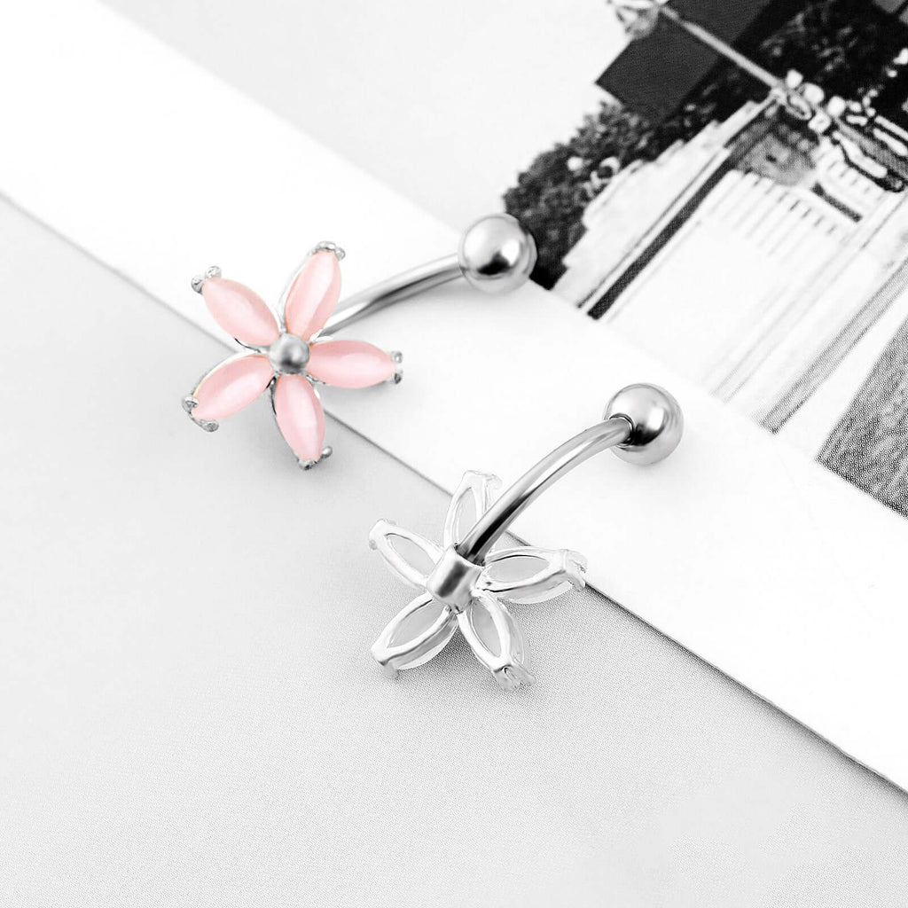 Cat's Eye Stone Flower Navel Ring Body Ring | UZ661