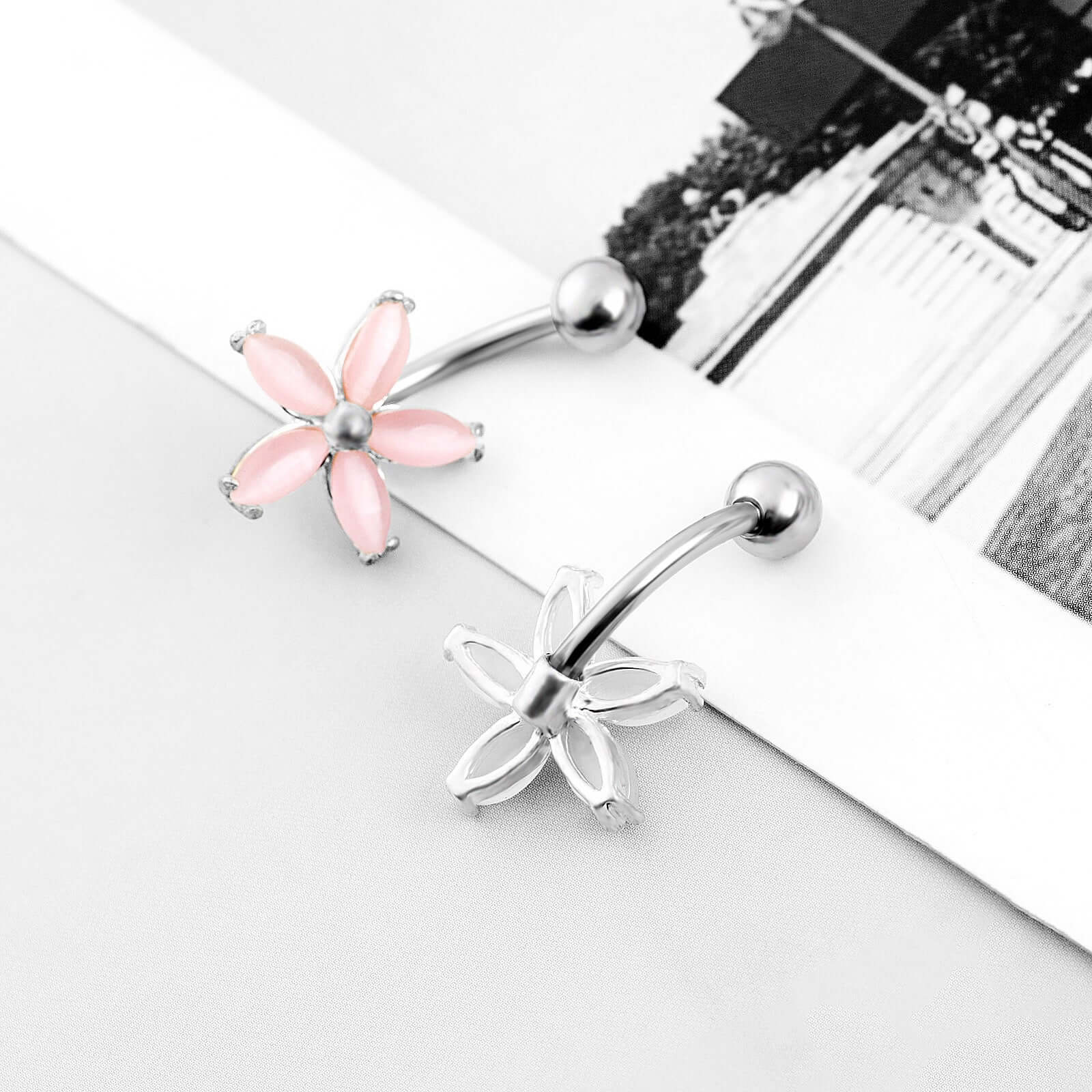 Cat's Eye Stone Flower Navel Ring Body Ring | UZ661