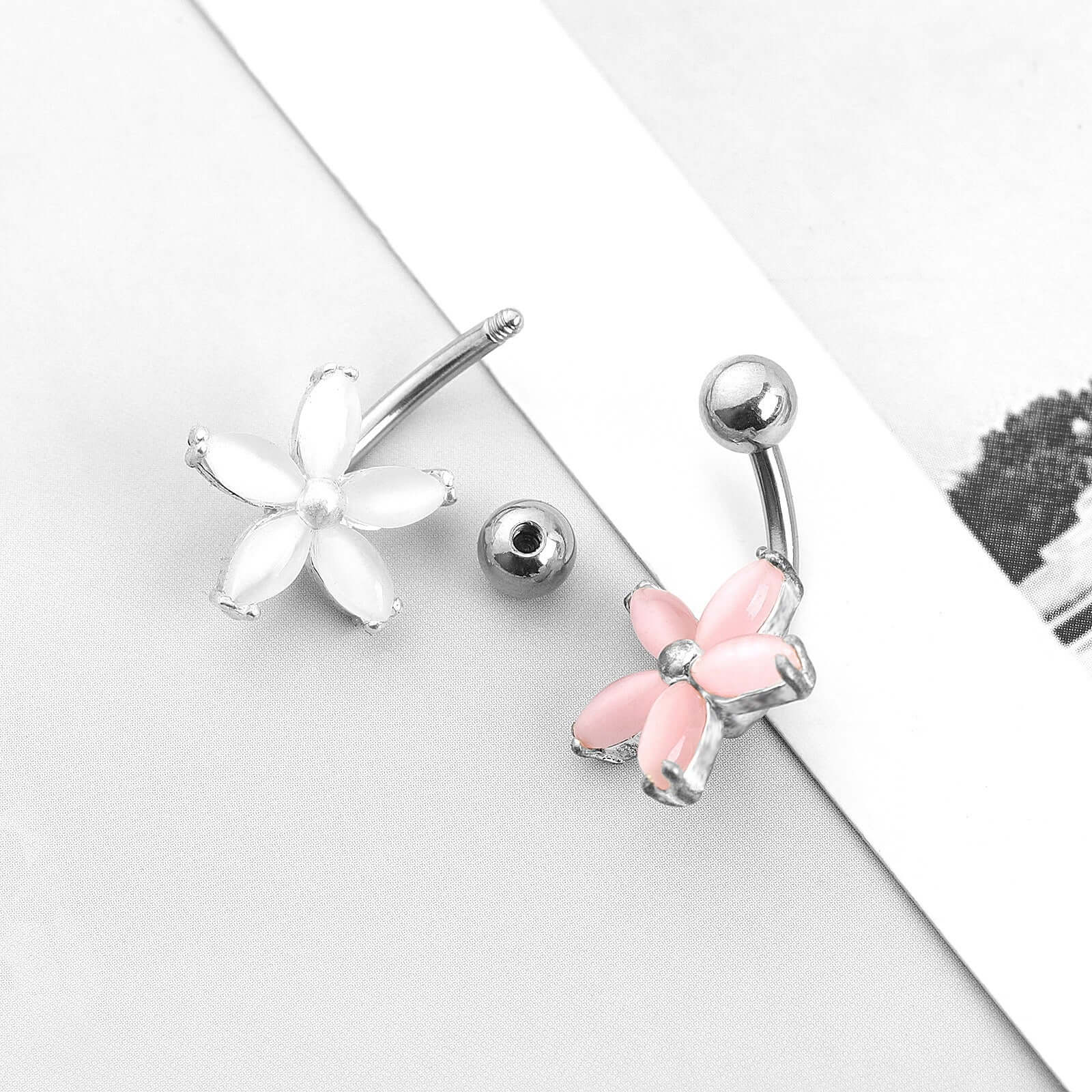 Cat's Eye Stone Flower Navel Ring Body Ring | UZ661