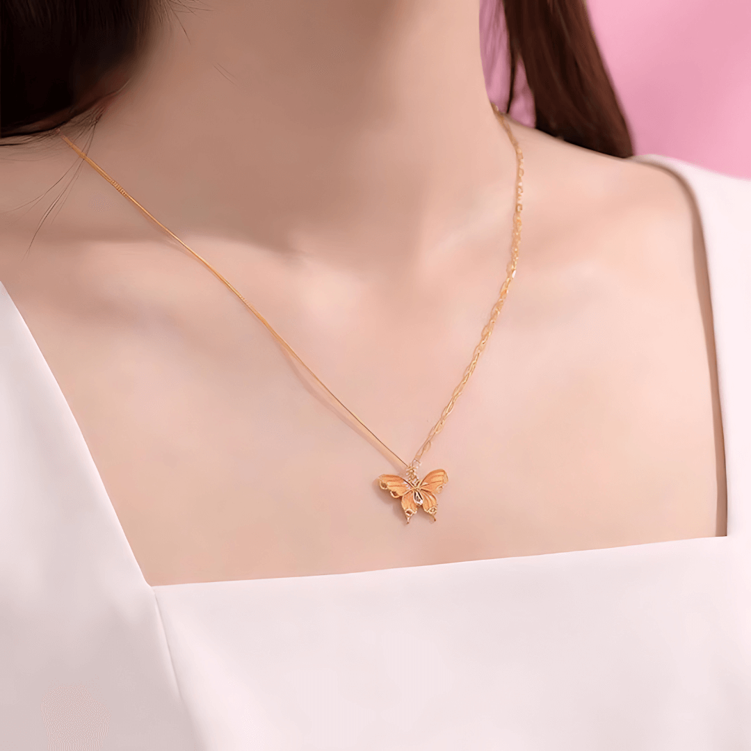 French Style Gradient Butterfly Pendant Necklace 