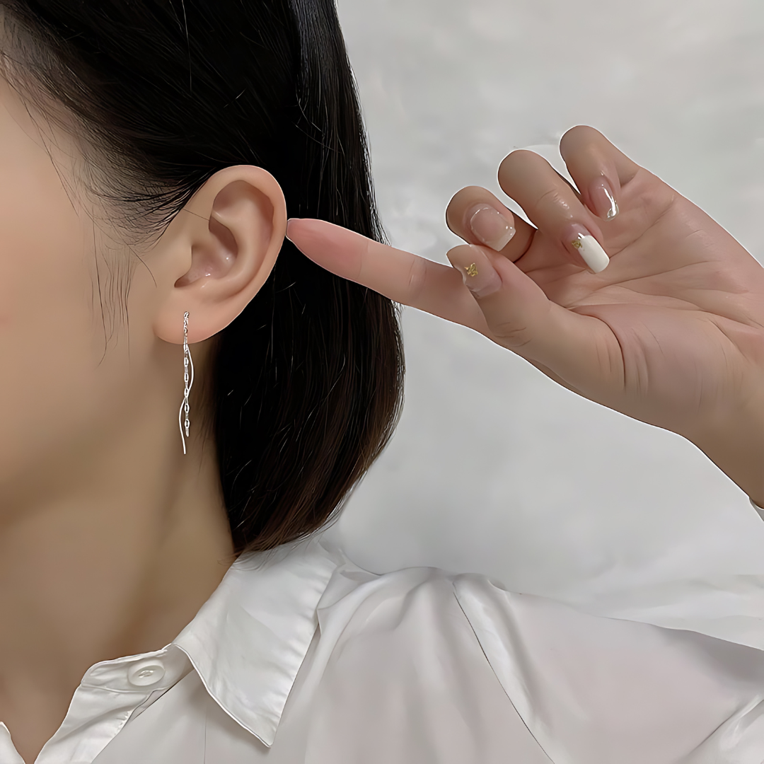 Minimal Lip Chain Tassel Spiral Earrings 