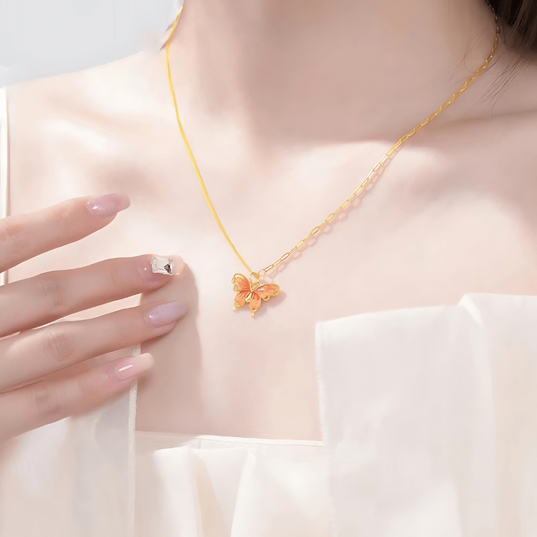 French Style Gradient Butterfly Pendant Necklace 