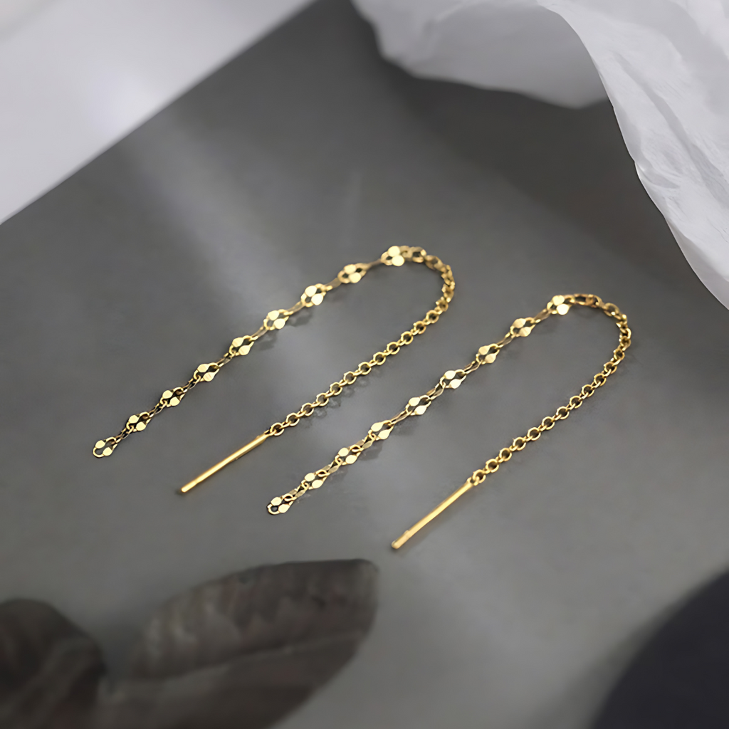 Minimal Lip Chain Tassel Spiral Earrings 