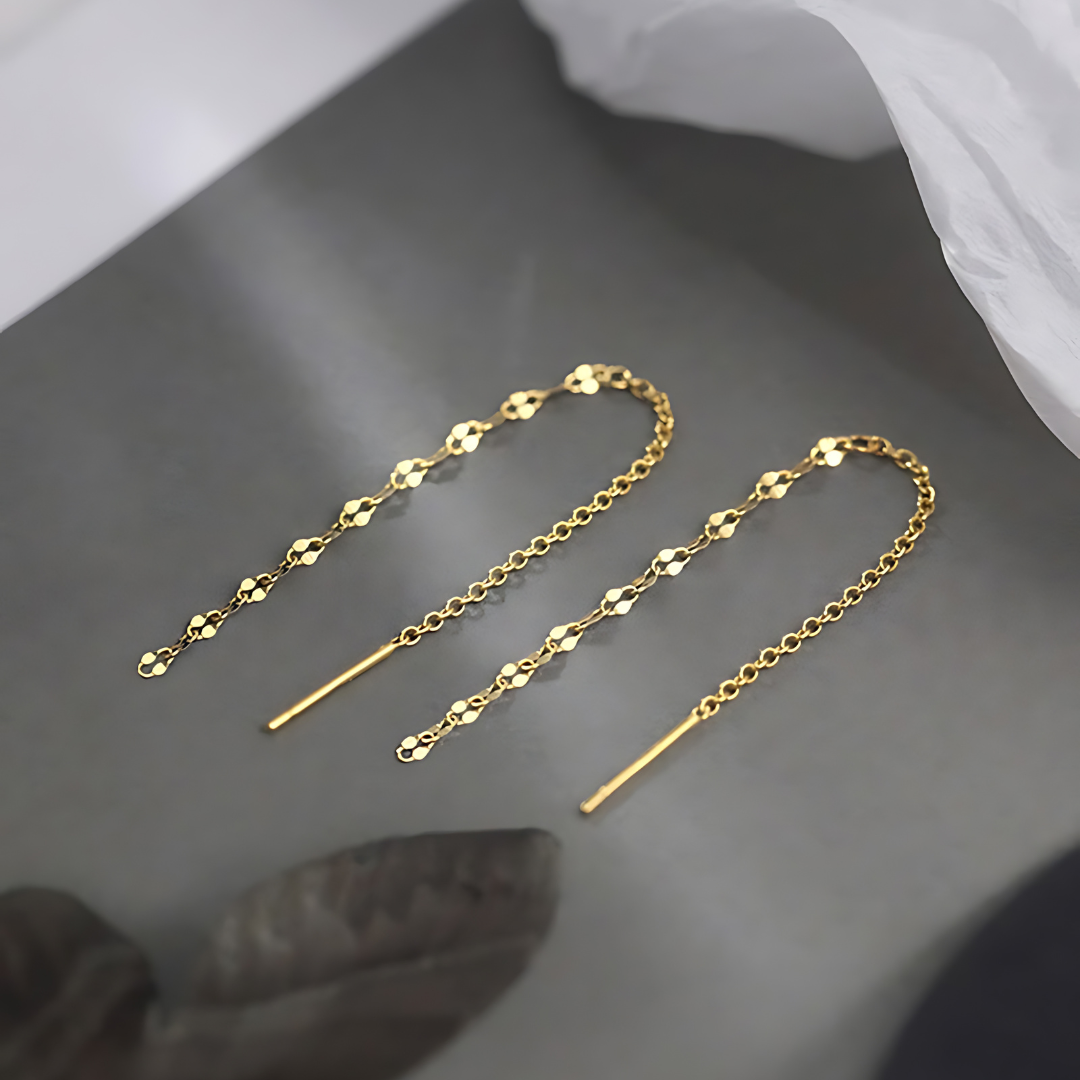 Minimal Lip Chain Tassel Spiral Earrings 