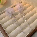 Lace Flower Ivory Pearl Drop Wedding Earrings