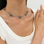 Bronze Silver Goth Rose Choker Necklace