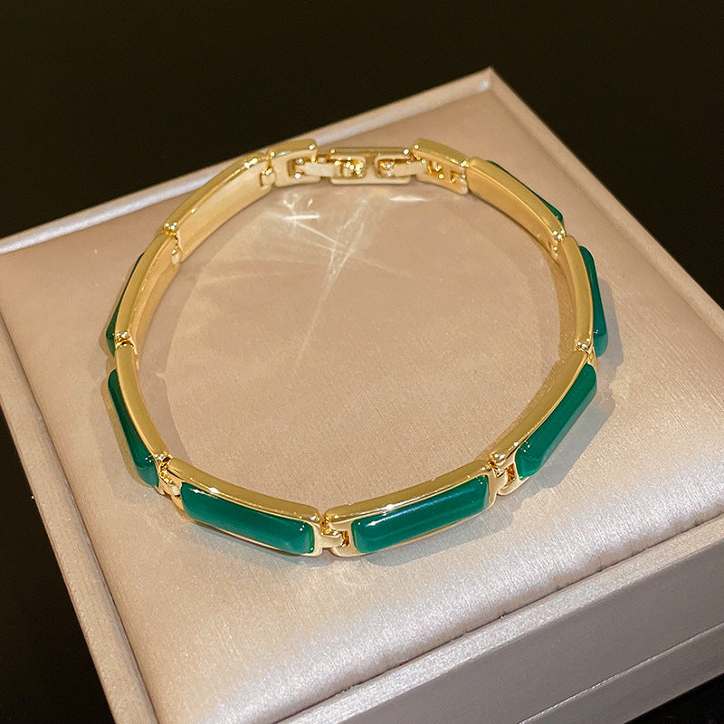 Cat Eye Stones CZ Charm Stacking Bracelet 