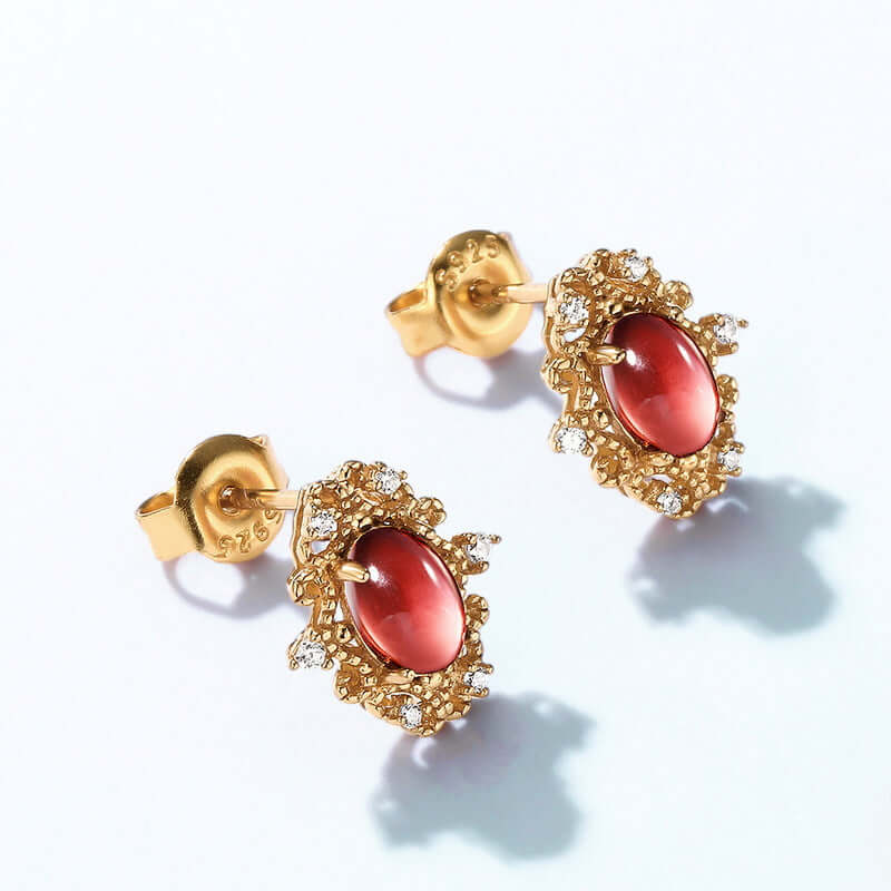 Vintage Mozambique Red Garnet Capricorn Stud Earrings