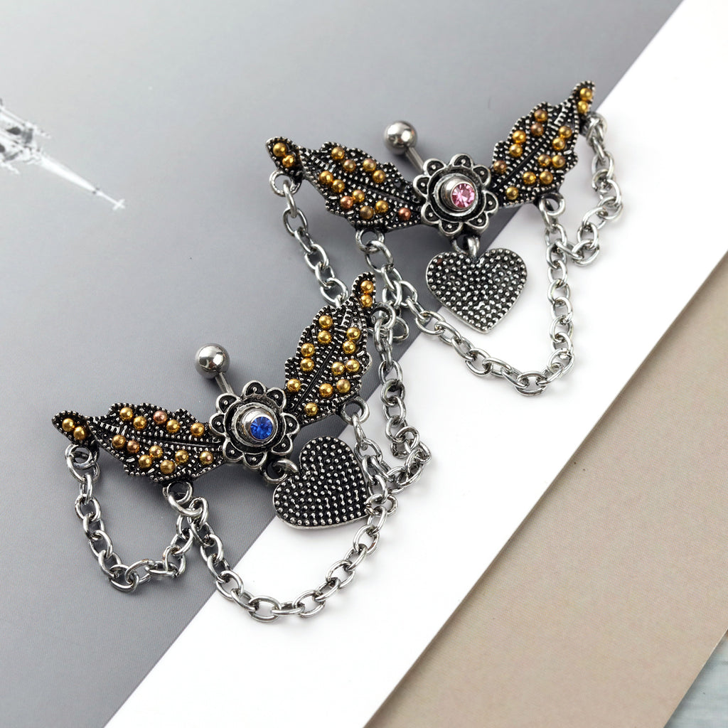 Angel Wings With Chain Dangle Navel Piercing | SX0802