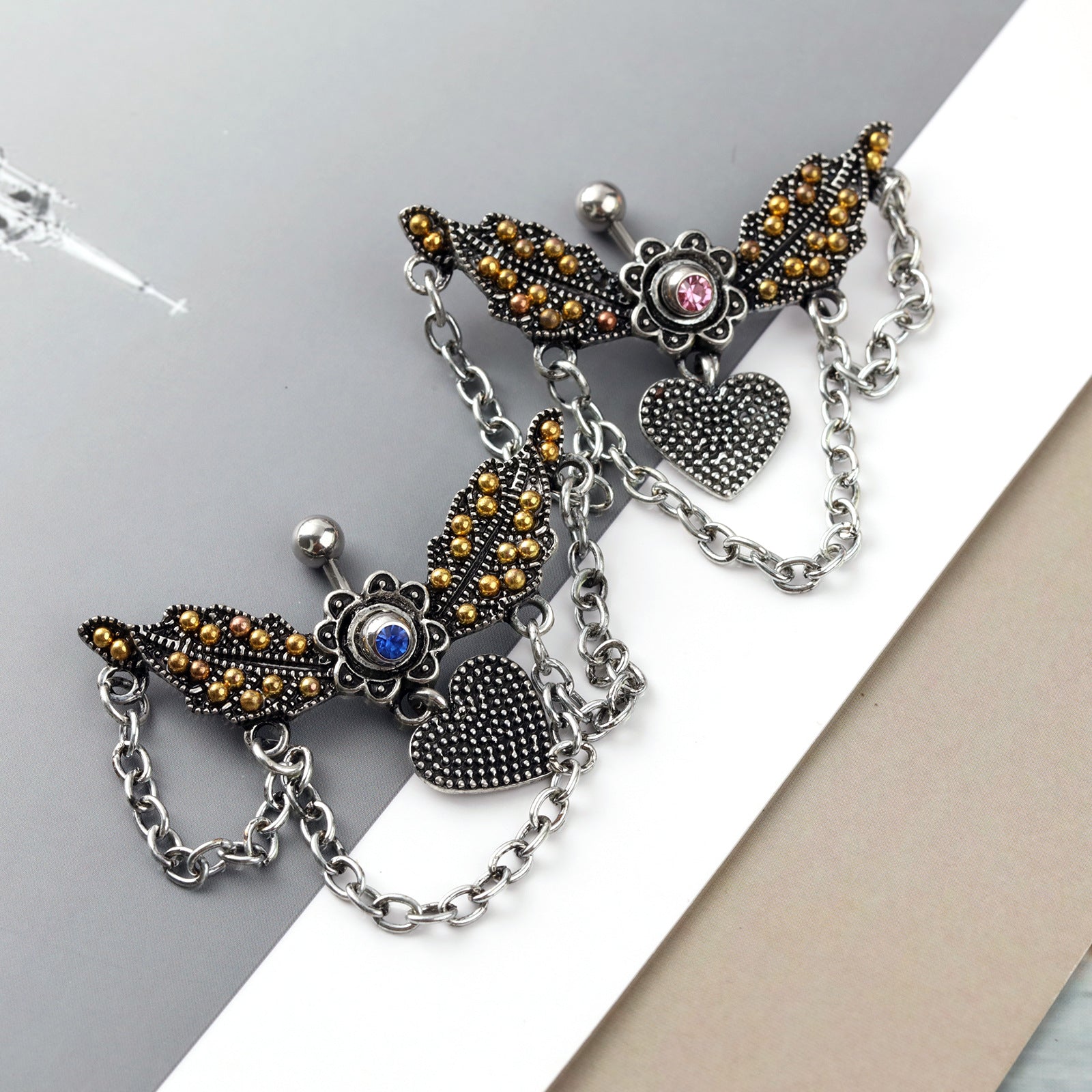 Angel Wings With Chain Dangle Navel Piercing | SX0802