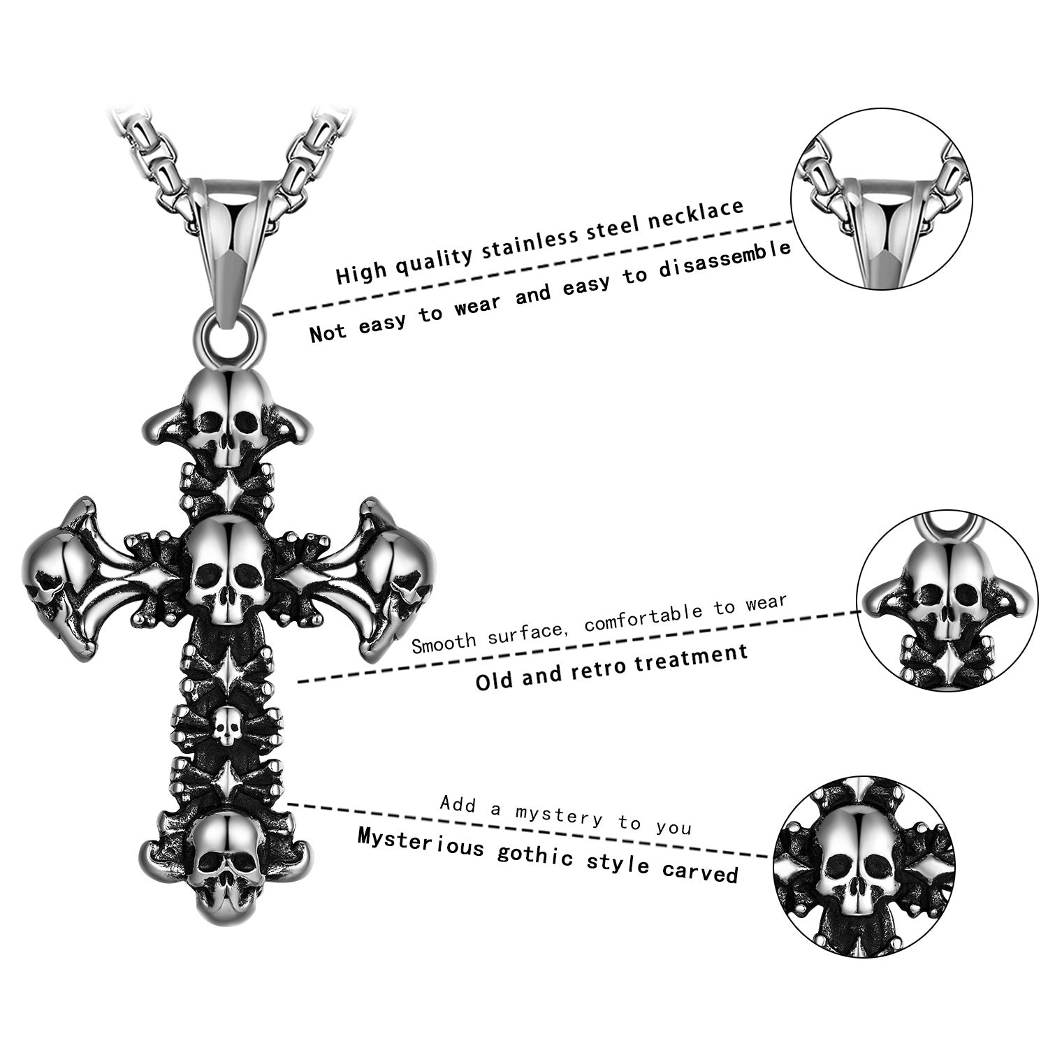 Halloween Skull Cross Pendant Herringbone Chain Necklace