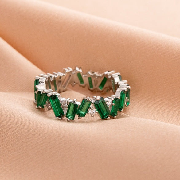 Irregular Geometric Green CZ Eternity Ring