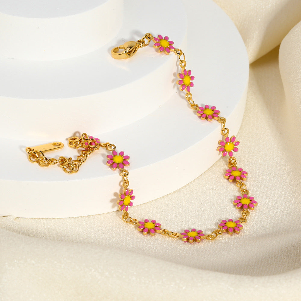 Color Enamel Small Flower Bracelet & Necklace Set | JDB635