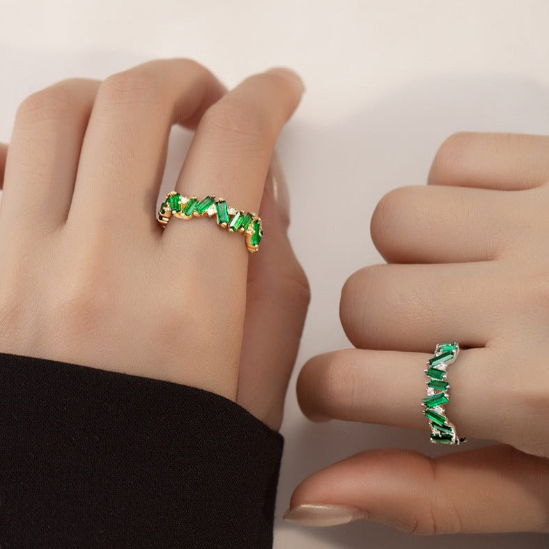 Irregular Geometric Green CZ Eternity Ring