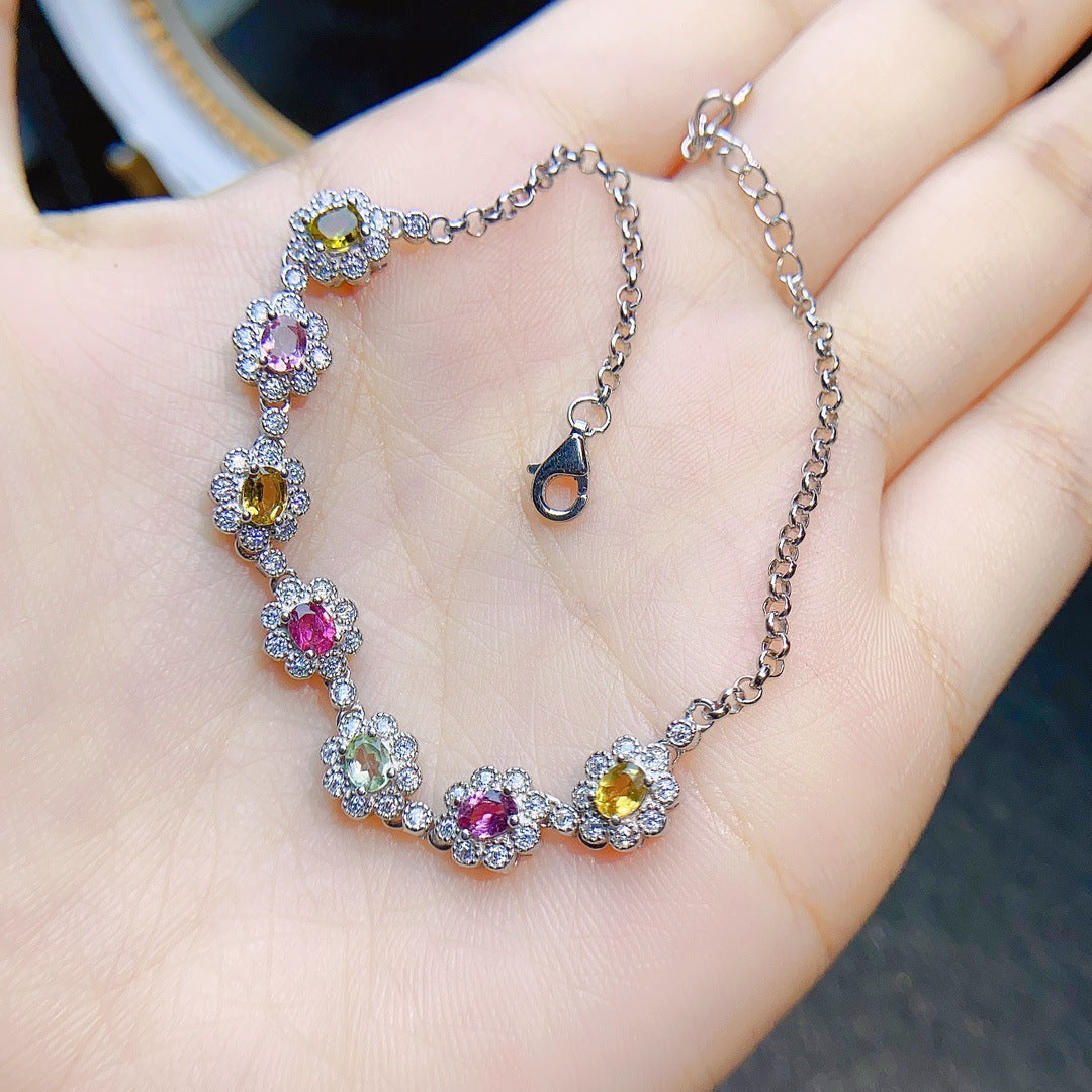 Multi Color Tourmaline Gemstone Bracelet October Birthstone 