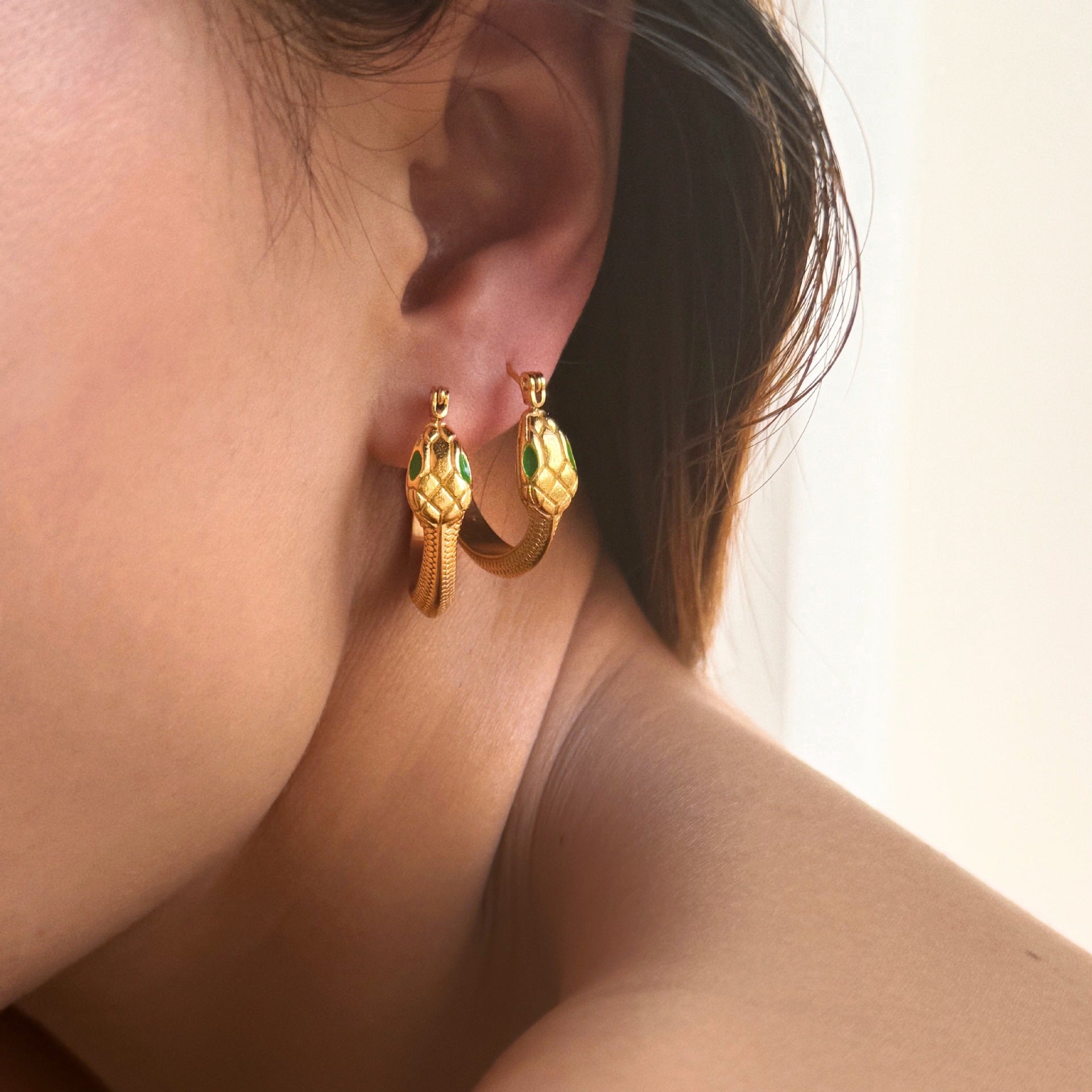 18K Gold Snake Huggie Hoops Earrings