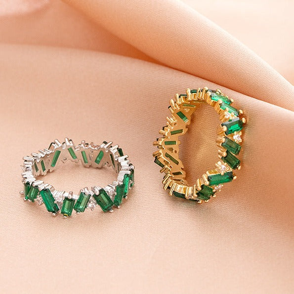 Irregular Geometric Green CZ Eternity Ring