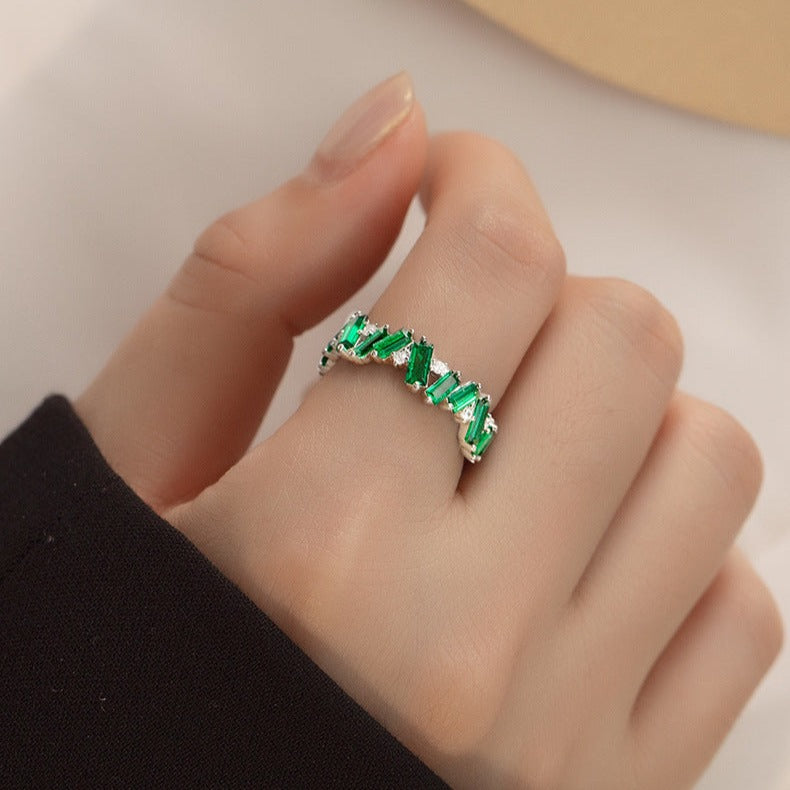 Irregular Geometric Green CZ Eternity Ring