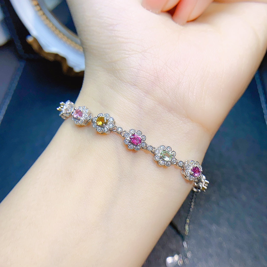 Multi Color Tourmaline Gemstone Bracelet October Birthstone 