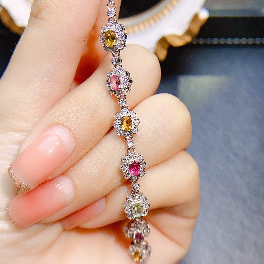 Multi Color Tourmaline Gemstone Bracelet October Birthstone 