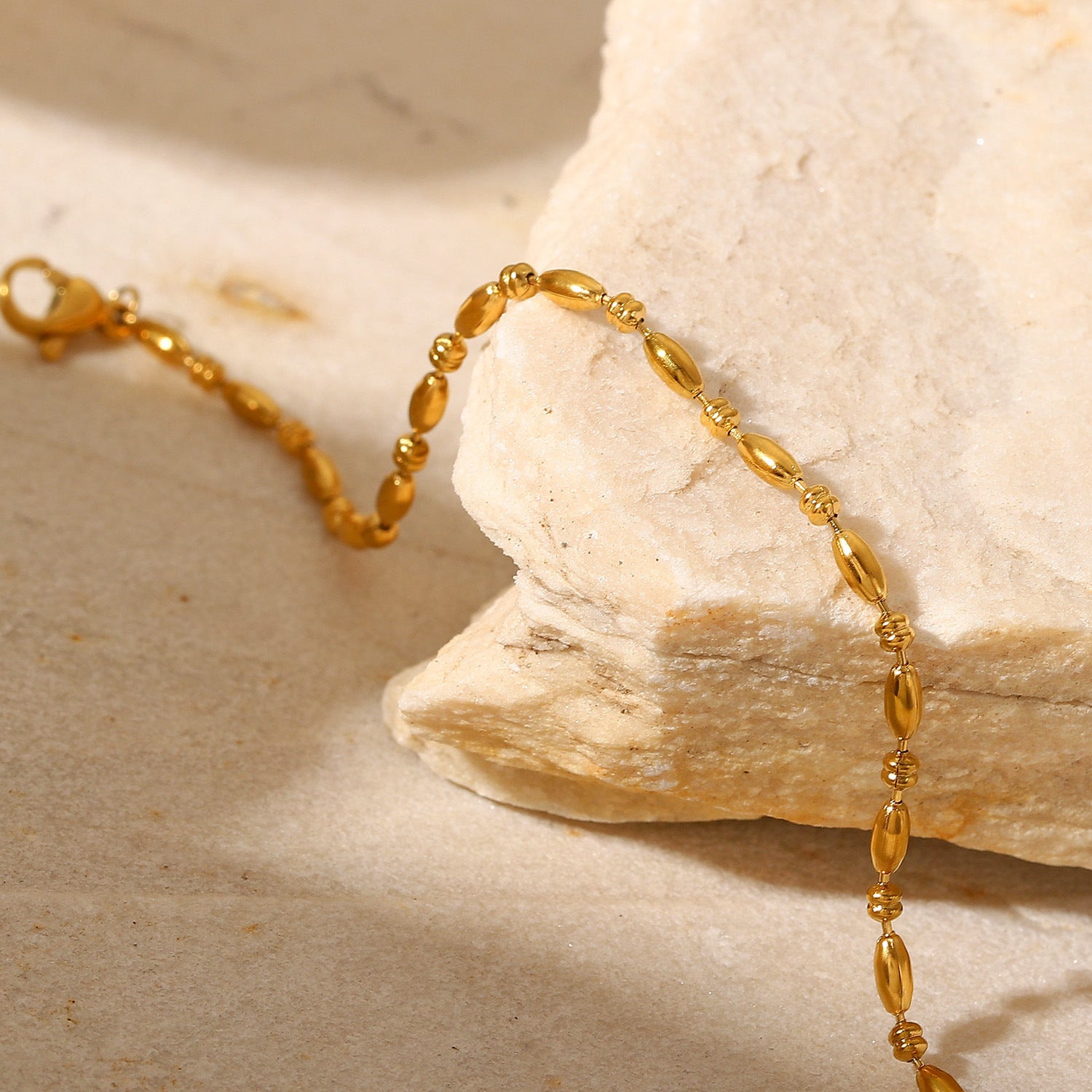 18K Gold Plated Minimal Rice Beads Necklace and Bracelet Set