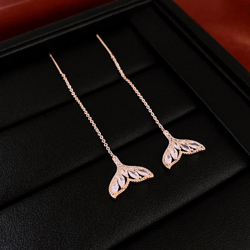 Tiny Mermaid Tail Diamond Threader Earrings