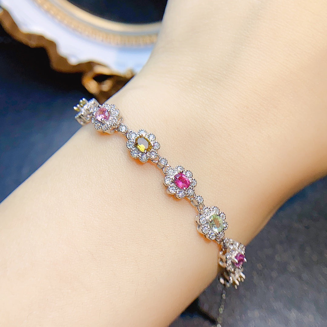 Multi Color Tourmaline Gemstone Bracelet October Birthstone 