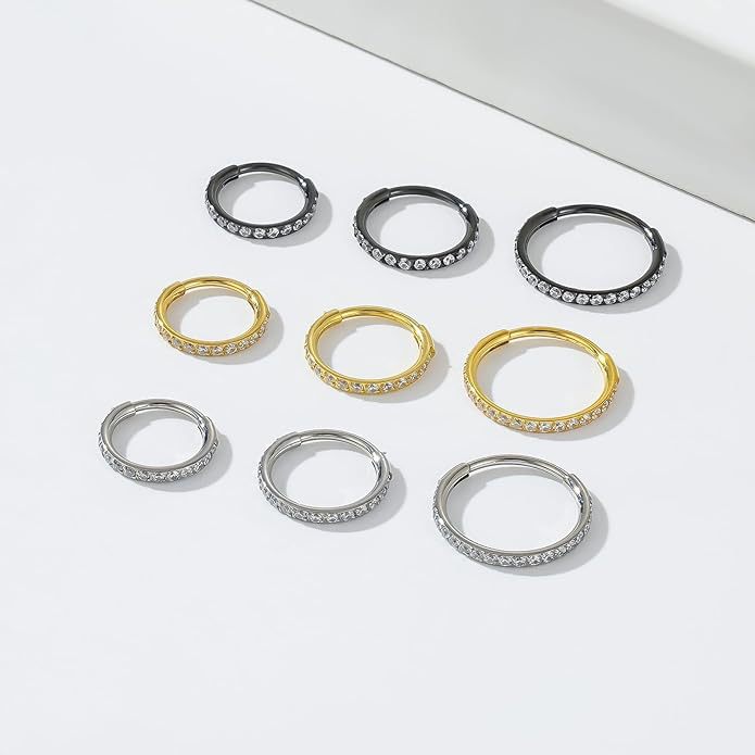 20G 6mm 12mm Pave Hoop Earrings Septum Piercing