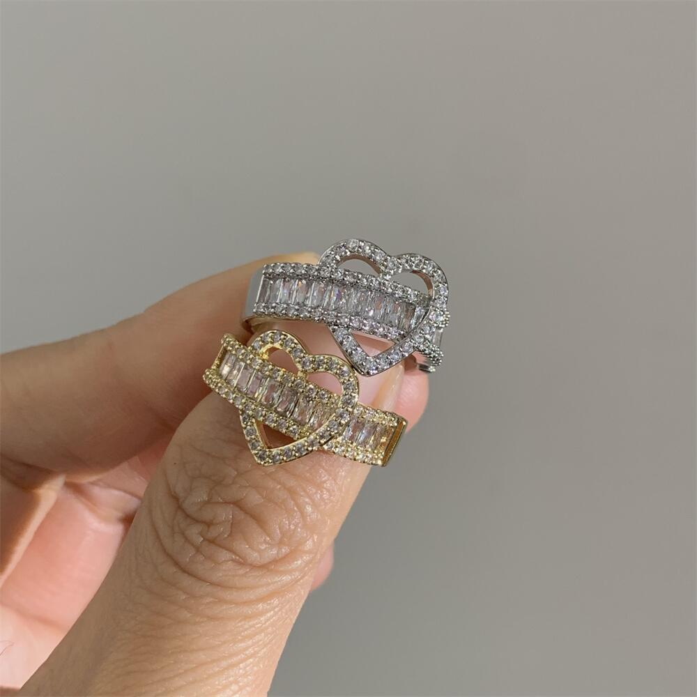 Wide Band Zircon Silver Heart Ring