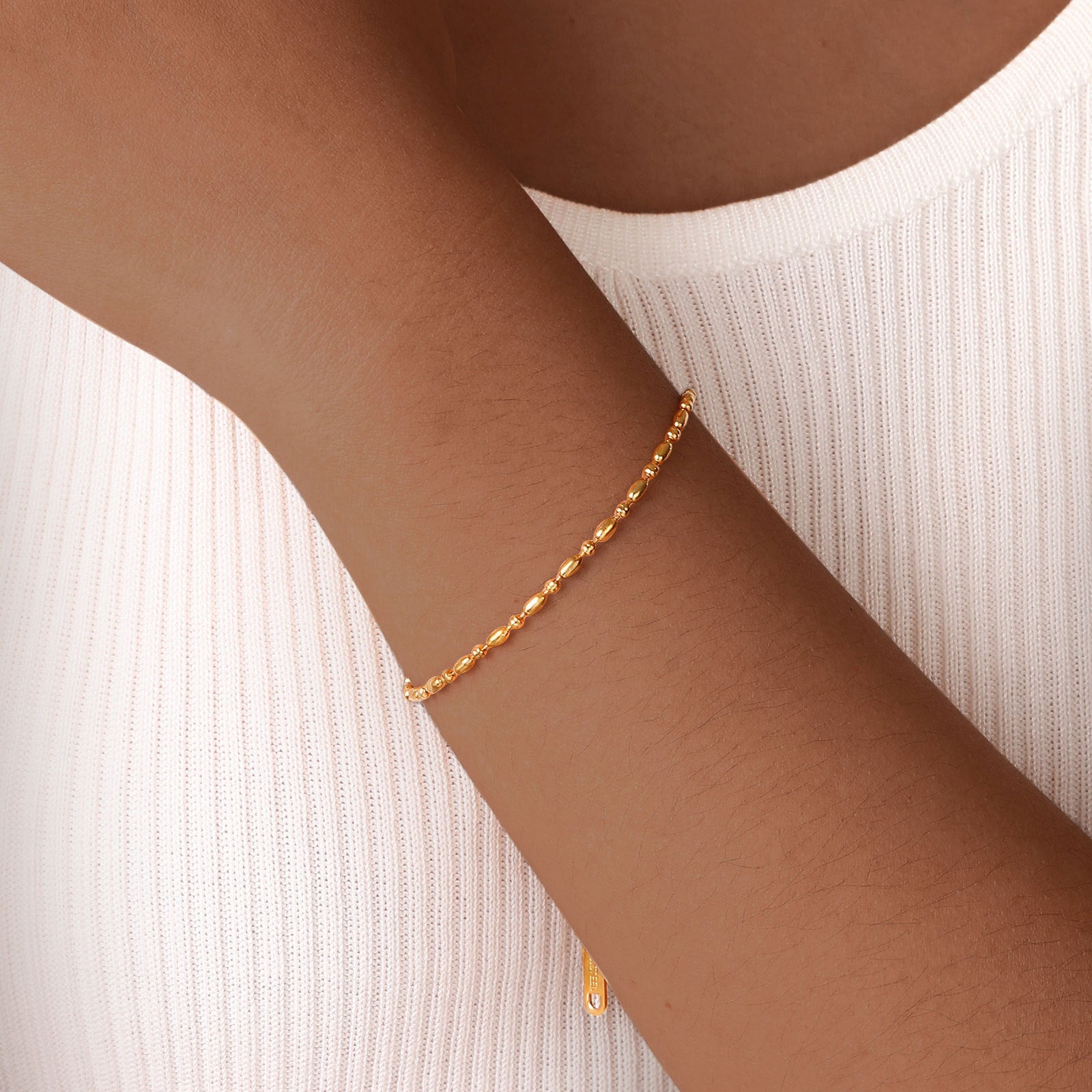 18K Gold Plated Minimal Rice Beads  Bracelet Set