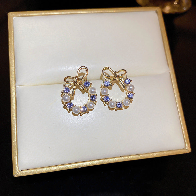 Dainty French Style Bow Pearl Studs